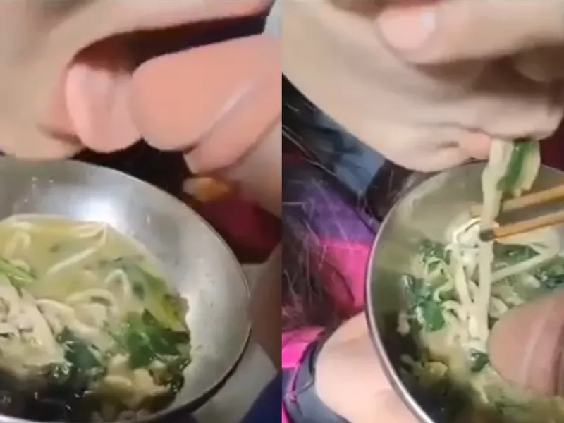 độc lạ em ăn mì còn lấy thằng nhỏ anh chấm vào nước để mút